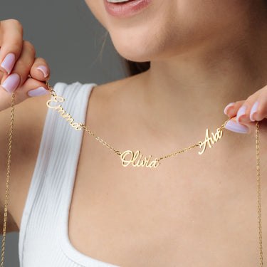 Multi Name Necklace - Custom Name Necklace - Personalized Gift - Birthday Gifts for Her - Personalised Necklace Necklace Gold / 2 Names Brother & Sisters